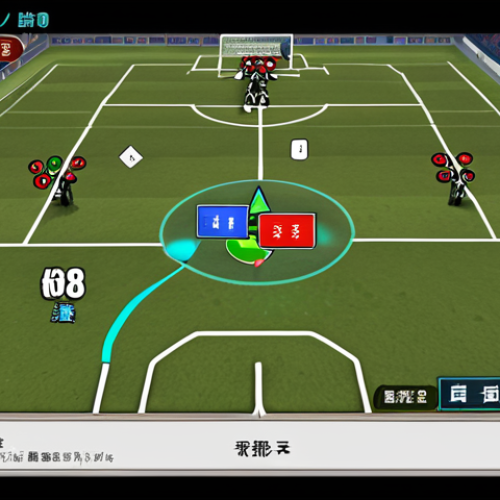 **Prompt:** "FC Online gameplay screenshot. Focus on tactical positioning. Players strategically placed on the field during an attack, showing offensive width and depth. Include UI elements showcasing tactical board options. Simplified Chinese text overlayed: '精准站位，提升胜率' (Precise Positioning, Increase Win Rate)."